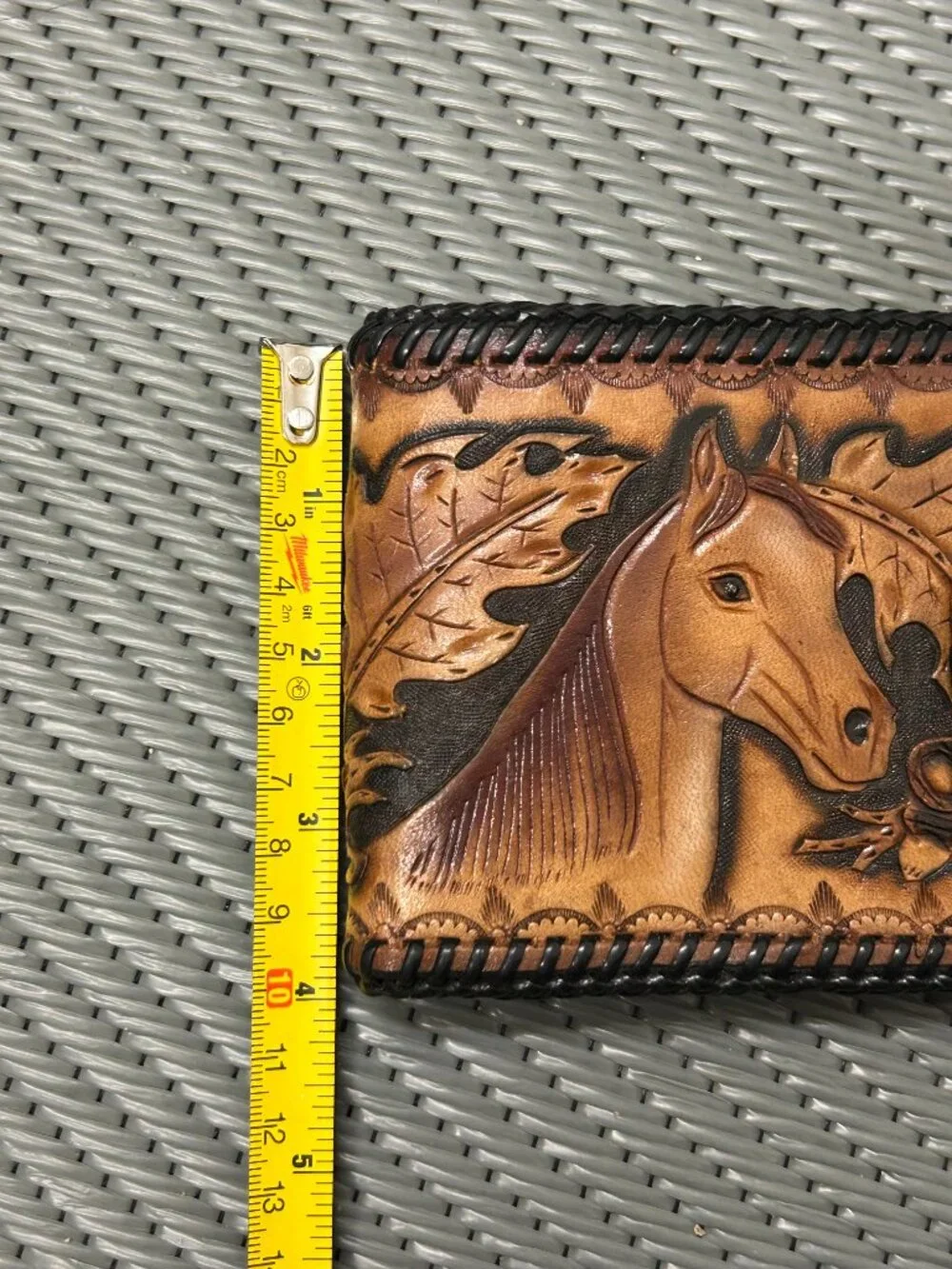 Leather Bifold Wallet with Horsehead Design & Snap Close